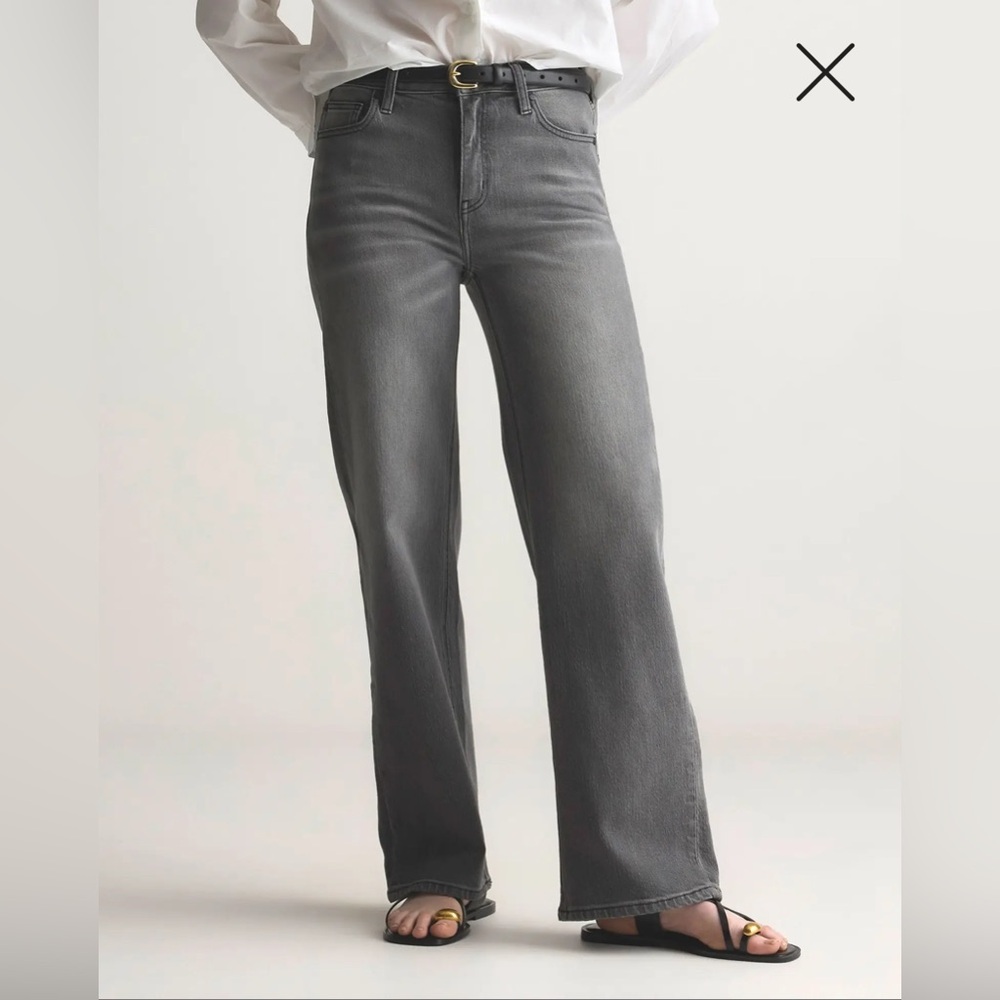 Quince Bella Stretch Relaxed Straight Stonewashed Grey Wide-Leg Jeans - Picture 5 of 6